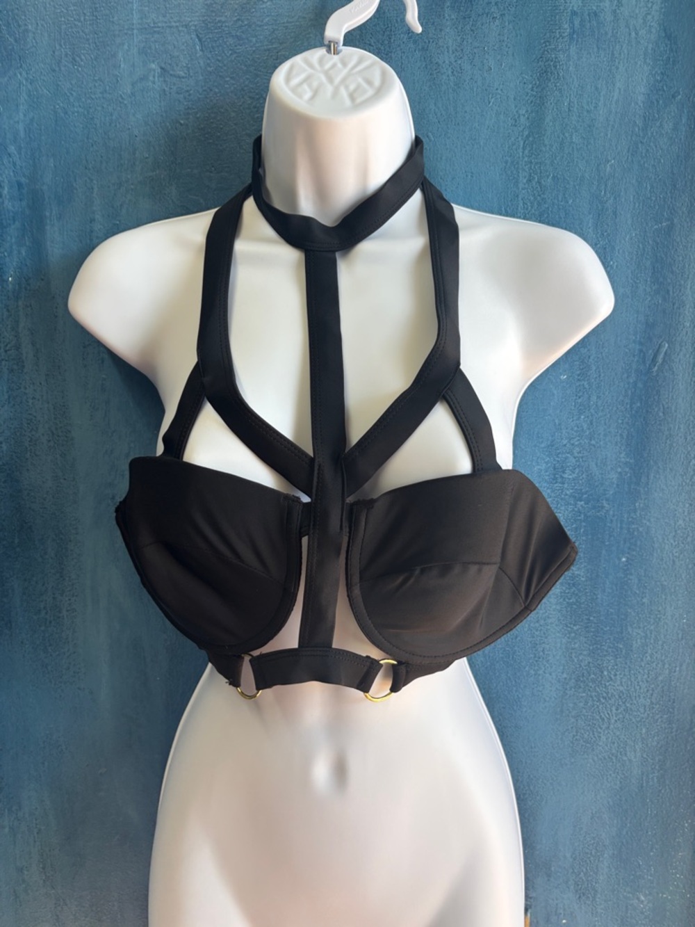 Black Strappy Halter Bra with Choker Detail
